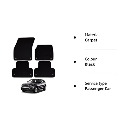 Car Mats for Range Rover Evoque (2013-2019) Tailored Fit Carpet Floor Mat Set Accessory Black Custom Fitted 4 Pieces with Clips - Anti-Slip Backing & Black Trim Edging