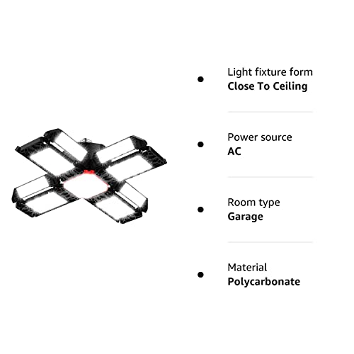 Rafow 200W LED Garage Light 1 Pack - 20000LM 6500K Deformable Ceiling Lighting Fixture with 12 Adjustable Panels - E26/E27 Bay Light for Garage | Basement | Shop | Workshop | Barn | Warehouse