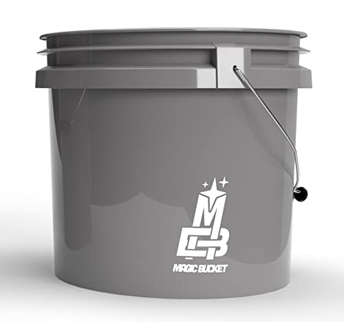 MAGIC BUCKET | Wash Bucket Set for Car Hand Wash Grey with Matching Bucket Lid | 3.5 US GALLONEN Approx. 13 Litres | Compatible with Grit Guard, Detail Guardz Dirt Lock, Chemical Guys Dirt Trap