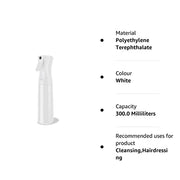 Seamuing 300ml Water Spray Bottle, Continuous Fine Mist Empty Spray Bottle, Misting Spray Bottle Fine Mist Sprayer for Curly Hair Plants Cleaning Barber Face Hairdressing ironing (White)