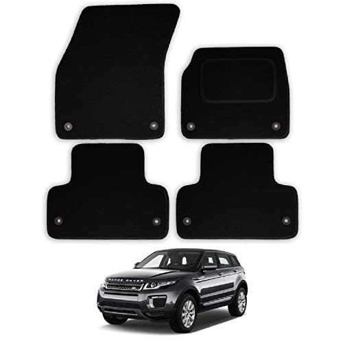 Car Mats for Range Rover Evoque (2013-2019) Tailored Fit Carpet Floor Mat Set Accessory Black Custom Fitted 4 Pieces with Clips - Anti-Slip Backing & Black Trim Edging