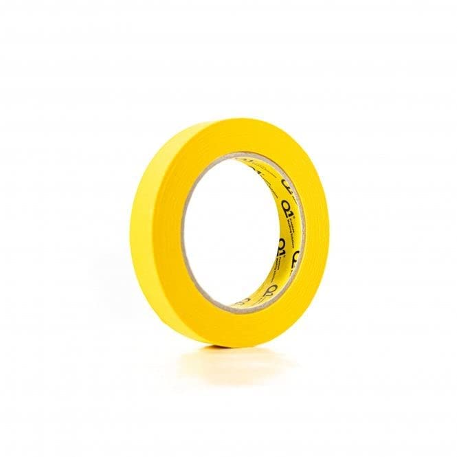 18mm x 50 Metre Q1 Painters Yellow Masking Tape Roll Painting & Decorating Premium masking for Car Body Spray Sharp Lines & No Paint Bleed with a rubber-base adhesive & 110°C Temperature Resistance