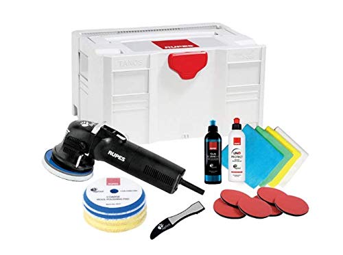 RUPES LHR75EBOX-R Bigfoot Random 75mm Orbital Polisher Restoration Kit With Coarse Polishing Compound and Coarse and Fine Pads In Systainer Case