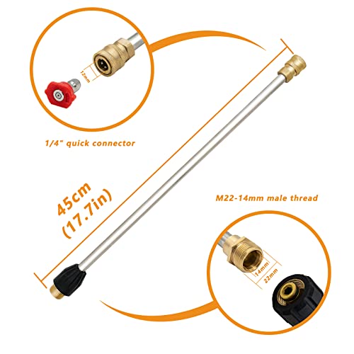 Fai Top 4000PSI Pressure Washer Long Gun,with Replacement Wand Extension, 5 Nozzle Tips, M22 14MM & Karcher Quick connector for Car Washer Cleaning Tool