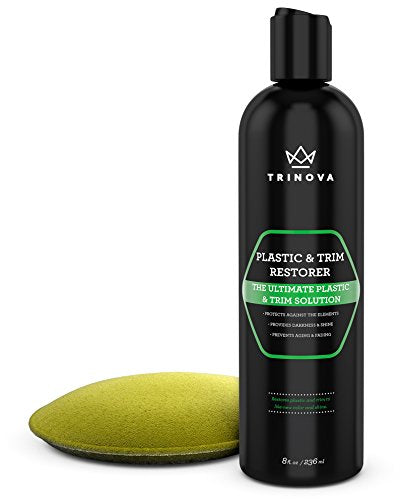 Plastic & Trim Restorer - Best for Shining & Darkening Worn Out Plastic, Vinyl & Rubber Surfaces - Protects Cars & Motorcycles from Rain, Salt & Dirt - Prevents Fading & Cracking - 8 OZ - TriNova