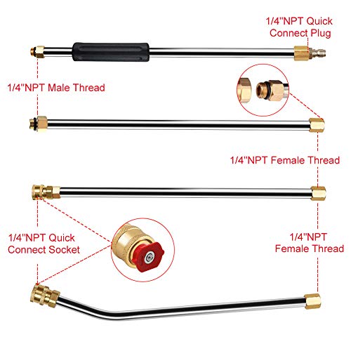 KOET Pressure Washer Extension Wand 4000 PSI Stainless Steel Telescoping Lance w/1/4 Male & 5 Spray Nozzles for Pressure Washer, Water Broom, Undercarriage Cleaner