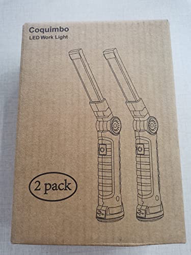 Coquimbo Work Light Birthday Gifts for Men Him Husband, LED Torch Rechargeable Emergency Inspection Lamp 360° Rotate Mechanic Light with Magnetic Base Hook (2 Pack, Black)