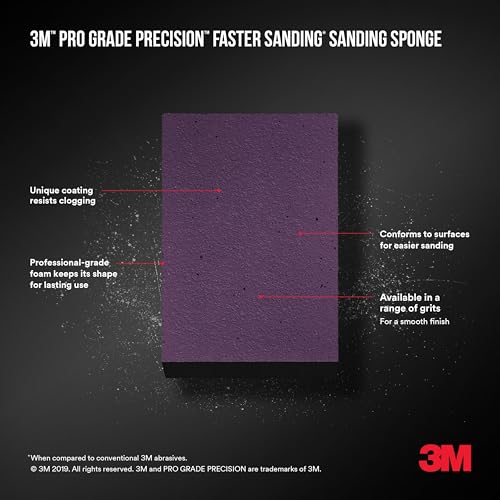 3M Pro Grade Precision Faster Sanding Block Sponge 120 grit Fine, 24001TRI-F-B, 6,35 cm x 11,4 cm x 2,54 cm, 1/Pack