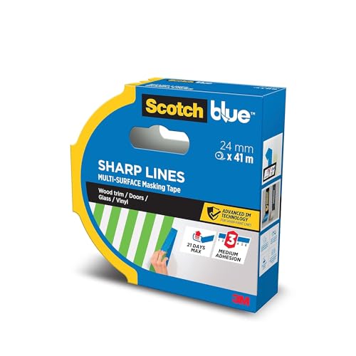 ScotchBlue Sharp Lines Advanced Masking Tape, 24 mm x 41 m - Scotch Adhesive Blue Painters Tape For Super-Sharp Paint Lines, Indoor & Outdoor, with 3M Advanced Technology, PEFC Controlled Sources