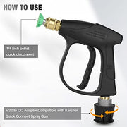 Pressure Washer Gun, Short Nozzle Jet Wash Gun with M22 14MM Hose Interface and Adaptor Compatible with 1/4 inch Quick-Connect Nozzles 4350PSI High Pressure for Car Washing and Patio Cleaning