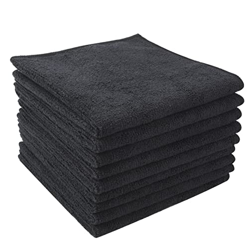 VIVOTE 9 Pack Microfibre Cleaning Cloths, Reusable Dish Cloth for Kitchen, Durable & Quick Drying Kitchen Rags, Highly Absorbent Microfibre Cloth, Multipurpose Dish Cloths 30 cm X 30 cm (Black)