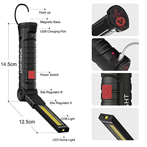 Coquimbo Work Light Birthday Gifts for Men Him Husband, LED Torch Rechargeable Emergency Inspection Lamp 360° Rotate Mechanic Light with Magnetic Base Hook (2 Pack, Black)