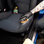 Meguiar's X1000EU Car Cleaning Carpet & Interior Brush. Stiff yellow bristles for stubborn stains. Soft orange bristles for carpets, fabrics & plastics