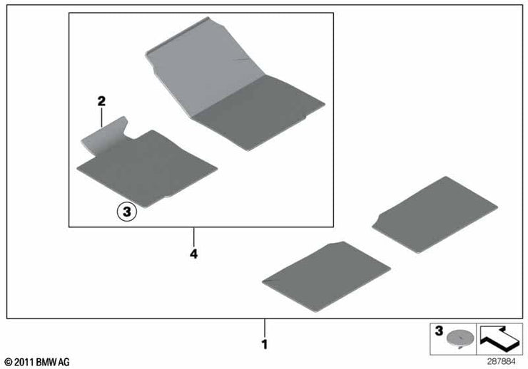 BMW Genuine Front Rear Car Floor Mat Set 4 Pieces Velour Alaska Grey 51477316527