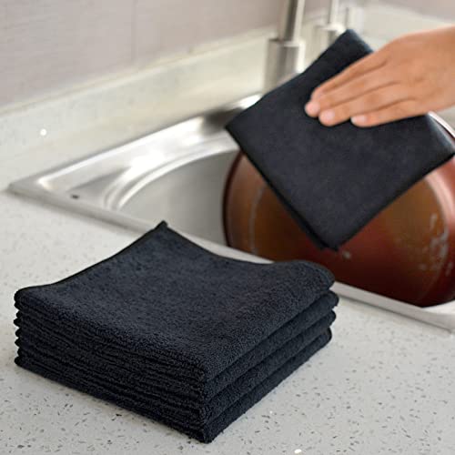 VIVOTE 9 Pack Microfibre Cleaning Cloths, Reusable Dish Cloth for Kitchen, Durable & Quick Drying Kitchen Rags, Highly Absorbent Microfibre Cloth, Multipurpose Dish Cloths 30 cm X 30 cm (Black)