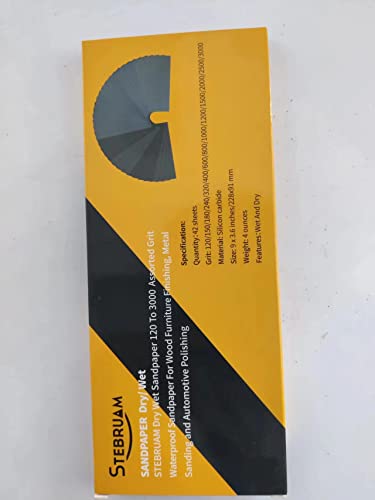 STEBRUAM Sandpaper 120 to 3000 Grits, Wet and Dry Sandpaper for Cars Polishing Metals Walls Wood Furniture Sanding, 42 Sheets Sand Paper Assorted 9x3.6 Inch