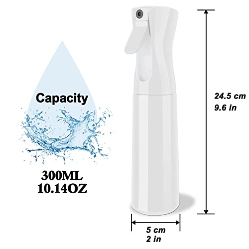 Seamuing 300ml Water Spray Bottle, Continuous Fine Mist Empty Spray Bottle, Misting Spray Bottle Fine Mist Sprayer for Curly Hair Plants Cleaning Barber Face Hairdressing ironing (White)