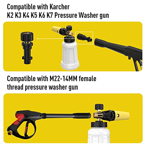 Snow Foam Lance for Karcher K2 K3 K4 K5 K6 K7 Pressure Washer, Replacement Foam Cannon Upgraded Connect & Power Thick Foam Soap Dispensal Adjustable Spray Nozzle, High Pressure Car Wash Gun Accessory