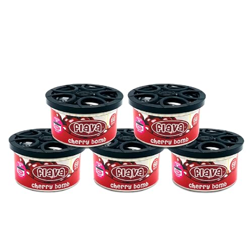 Flava Car Scents Air Freshener Tin - Cherry Bomb (Pack of 5) Strong, Long Lasting Car Air Freshener for Car, Truck or Van