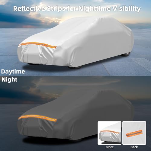 Car Cover Waterproof Breathable, Ohuhu Universal Full Car Cover for Sedan (191"-201"/ 485-510cm), All Weather Protection Auto Cover Windproof Dustproof Scratch Resistant UV Protection