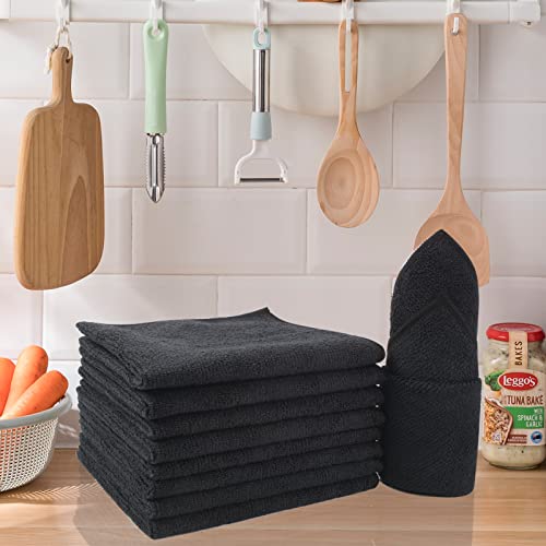 VIVOTE 9 Pack Microfibre Cleaning Cloths, Reusable Dish Cloth for Kitchen, Durable & Quick Drying Kitchen Rags, Highly Absorbent Microfibre Cloth, Multipurpose Dish Cloths 30 cm X 30 cm (Black)