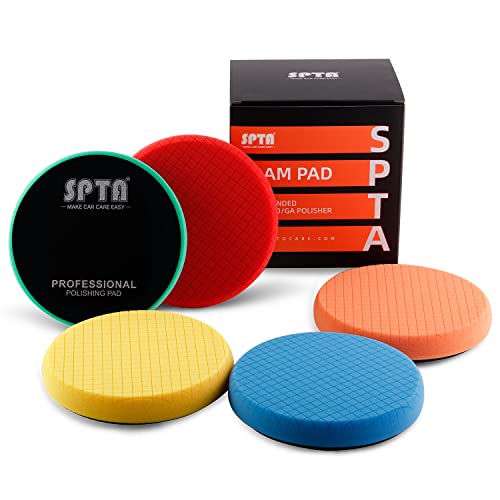 SPTA 5Pcs 6inch (150mm) Compound Buffing Sponge Pads Polishing Pads Kit Buffing Pad For 6 Inch 150mm Car Buffer DA Dual Action Polisher Sanding,Polishing, Waxing