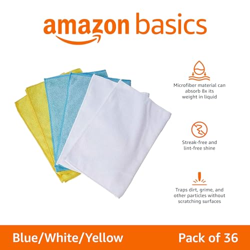 Amazon Basics Microfibre Cleaning Cloth, Pack of 36, Multi, 40.5 cm x 30.5 cm