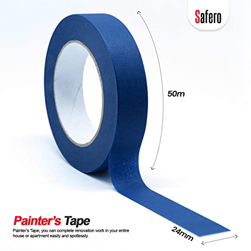 Pack of 3 Blue Masking Painter Tape for Painting 24mm X 50 Meter | UV Resistance Tape used by Master Painters, Car Painters and artists | Strong Sticky Sharp Edge Tape for Decorating & DIY