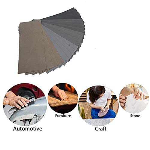 STEBRUAM Sandpaper 120 to 3000 Grits, Wet and Dry Sandpaper for Cars Polishing Metals Walls Wood Furniture Sanding, 42 Sheets Sand Paper Assorted 9x3.6 Inch