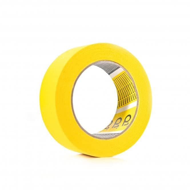 36mm x 50 Metre Q1 Painters Yellow Masking Tape Roll Painting & Decorating Premium masking for Car Body Spray Sharp Lines & No Paint Bleed with a rubber-base adhesive & 110°C Temperature Resistance