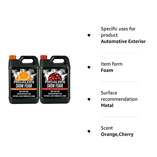 10L of Pro-Kleen Cherry & Orange Snow Foam with Wax - Super Thick & Non-Caustic Foam - Extremely Powerful & Easy To Use