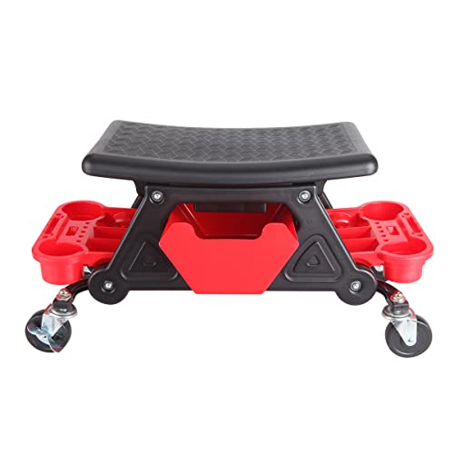 KATSU Workshop Stool 300lbs Capacity Garage Stool with Wheels, Heavy Duty Mobile Rolling Mechanics Creeper Seat with Tool Storage Trays for Automotive Auto Repair 449305