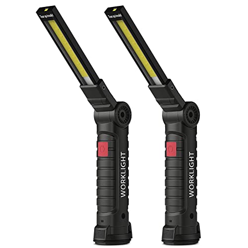 Coquimbo Work Light Birthday Gifts for Men Him Husband, LED Torch Rechargeable Emergency Inspection Lamp 360° Rotate Mechanic Light with Magnetic Base Hook (2 Pack, Black)