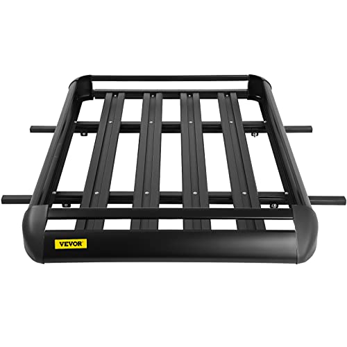 VEVOR Universal 64x40 Inch Roof Basket, Aluminum Roof Rack, Basket Roof Mounted Cargo Rack with Bars XL-B for Car Top Luggage Traveling SUV Holder (63"X 40" Roof Rack)