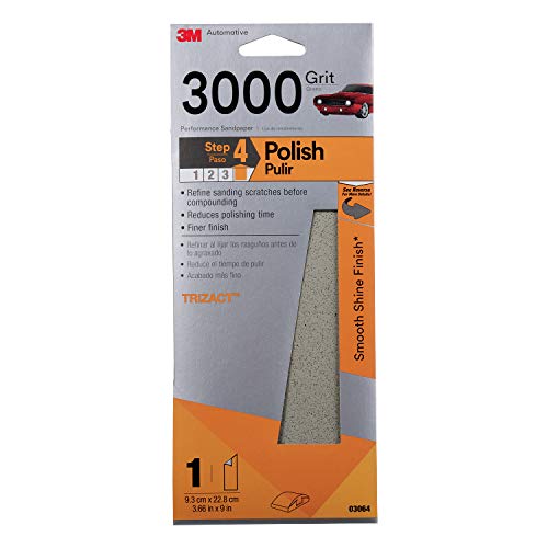 3M Performance 3000 Grit Sandpaper, 3-2/3 in x 9 in, Polish Clear Coat and Paint, Restore Shine, Ideal for Detailed Finishing and Polishing, Very Fine Grade Abrasive for Refined Finishes (03064)