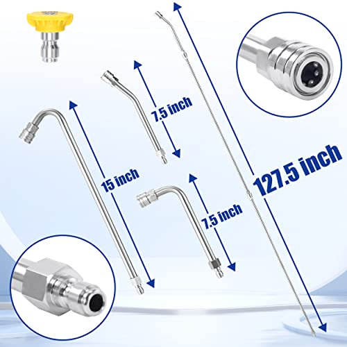 M MINGLE Pressure Washer Extension Wand - 120’’ Upgrade Power Washer Lance - Pressure Washer Accessories with 5 Nozzle Tips - 30°/90°/120° Curved Rod, 1/4" Quick Connect