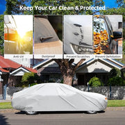 Car Cover Waterproof Breathable, Ohuhu Universal Full Car Cover for Sedan (191"-201"/ 485-510cm), All Weather Protection Auto Cover Windproof Dustproof Scratch Resistant UV Protection