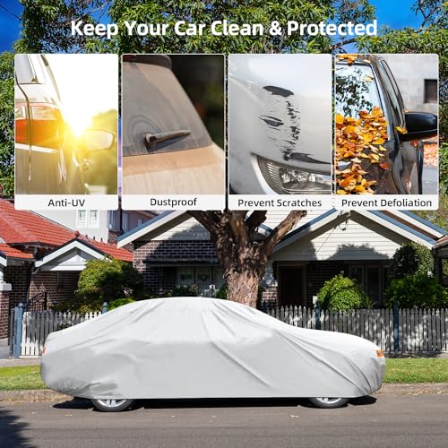 Car Cover Waterproof Breathable, Ohuhu Universal Full Car Cover for Sedan (191"-201"/ 485-510cm), All Weather Protection Auto Cover Windproof Dustproof Scratch Resistant UV Protection