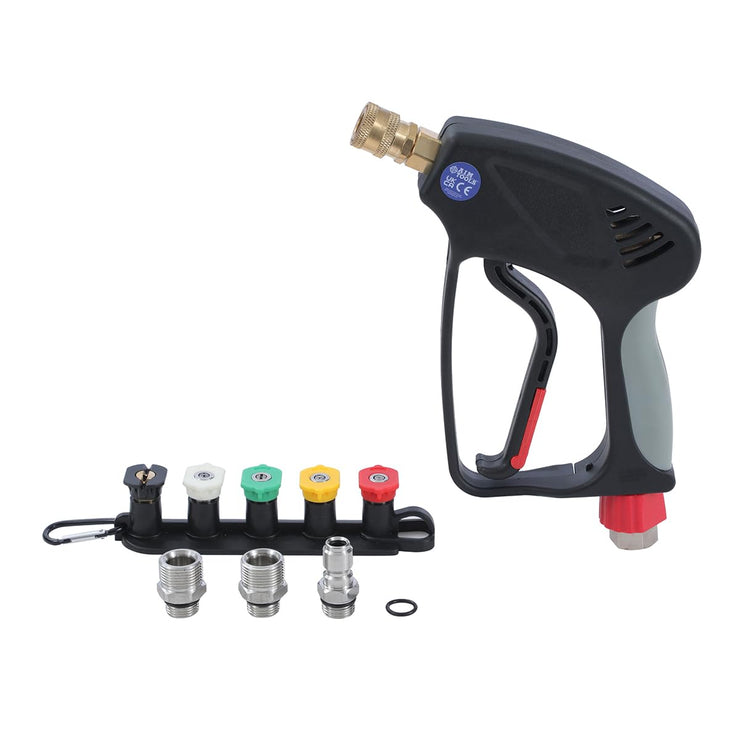 Aim Tools Pressure Washer Gun Short Lance 4000 PSI with 3/8" Quick Connector, M22 14mm /15mm Fittings, 5 Nozzle Tips with Holder, Car Jet Washer Washing Cleaning Kit