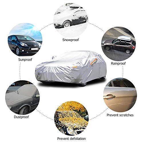 Dripex Car Cover Universal Fully Waterproof Dustproof Scratch Proof UV Protection Durable Breathable All Weather Protection Outdoor Indoor With Zipper Cotton Sedan Cover(485 * 193 * 143 cm)