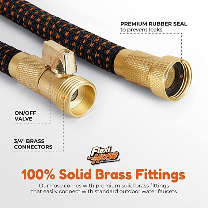 Flexi Hose Upgraded Expandable Garden Hose Pipe Including 8 Function Spray Gun Nozzle - Extra Strength with 2 cm Solid Brass Fittings - No-Kink Flexible Garden Hoses (Orange/Black 23 Metres)