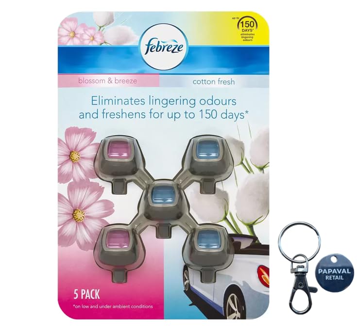 Car Clip on Air Freshener Cotton/Blossom Pack of 5 with Key Ring