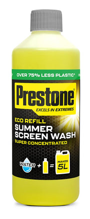 Prestone Eco Refill Summer Screenwash Concentrate, Summer Eco Screen Wash For Cars, High Performance Cleaning With Streak Free Formula, 500ml Super Concentrated Screenwash, 5L When Made Up