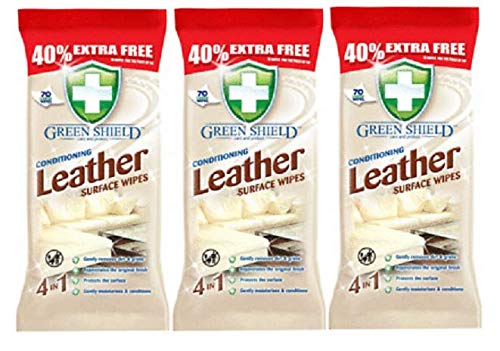 3 x Green Shield Leather Surface Wipe Conditioning Dirt Grime Protect 210 Wipes