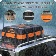 BOYUJK Car Roof Bag 20 Cubic/566 L, Waterproof Car Roof Bag no Rack Needed, Car Roof Box with Anti-Slip Mat and 6 Heavy-Duty Straps, Folding Soft Roof Bag for Cars with/Without Rack（ Orange 566L ）