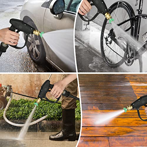 Pressure Washer Gun, Short Nozzle Jet Wash Gun with M22 14MM Hose Interface and Adaptor Compatible with 1/4 inch Quick-Connect Nozzles 4350PSI High Pressure for Car Washing and Patio Cleaning