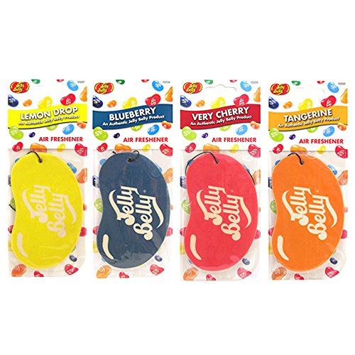 4 x Assorted Jelly Belly 2D Cardboard Car Air Freshener Set - Cherry, Blueberry, Tangerine, Lemon