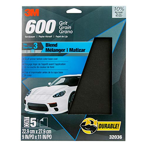 3M Wetordry™ Sandpaper, 600 Grit, 9 in x 11 in, 5 Sheets, Use for Wet and Dry Sanding, Longer Lasting Sandpaper, Great for Auto Body Repair, Smooth Finish, Waterproof Backing for Wet Sanding (32036)