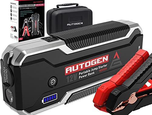 AUTOGEN Car Jump Starter 4000A 27000mAh with 12V Socket Portable Battery Charger Booster Pack, Jumper Pack with Intelligent Jumper Cables for (10.0 Liter Gas and Diesel) Heavy Duty Trucks Boats RVs