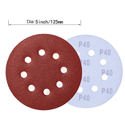 100PCS 125mm Sanding Discs Round 8 Hole Sanding Discs Pads 40/60/80/100/150/180/240/320/400/600 Hook and Loop Sandpaper for Random Orbital Sander